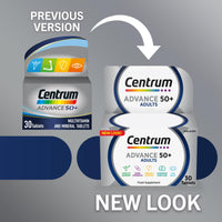 Centrum Advance 50+ Tablets Multivitamin & Mineral Supplements, with 24 essential nutrients, including vitamin D, C, Zinc, 130 ct (Packaging and Tablet colour may vary slightly)