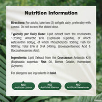 Antarctic Krill Oil 2000mg | High Strength Blend with Omega 3 Fish Oil, Astaxanthin, EPA and DHA | 60 Softgels | Nature's Truth