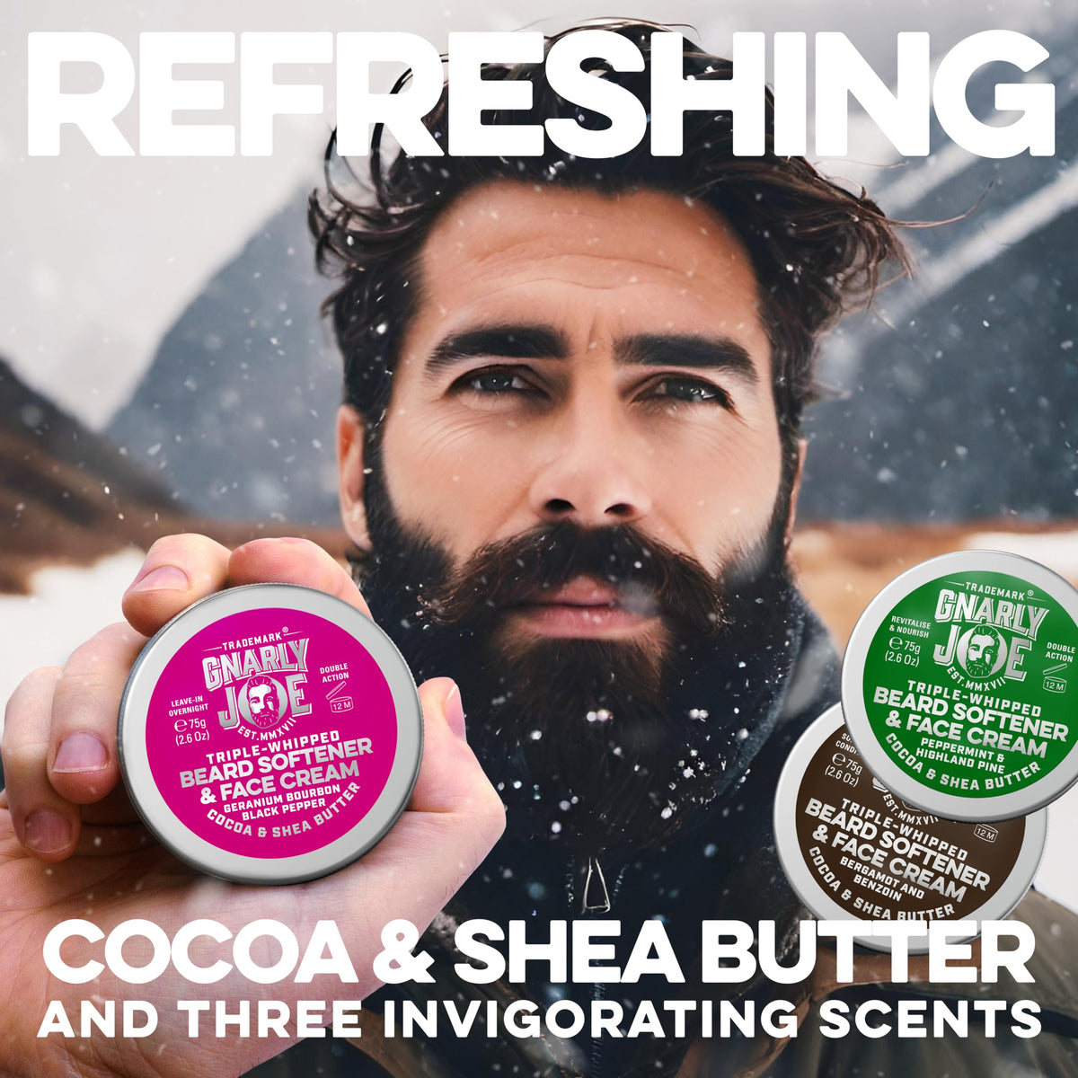 TRADEMARK GNARLY JOE EST.MMXVII Gnarly Joe Beard Softener & Face Cream for Men - 3 x 85g Tins (255g)