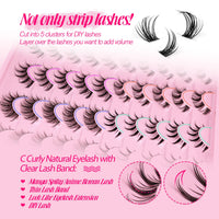 Newcally Manga Lashes Natural Look Anime False Eyelashes 20 Pairs Clear Band Individual Wispy Fake Eyelashes Strip Spiky DIY Cluster Lashes Extension C Curl Cat Eye Lashes Pack