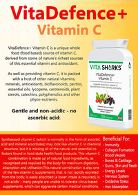 Vita Sharks VitaDefence+ Vitamin C - Bespoke Potent & Comprehensive All-in-One Vegan Anti-Oxidant Formula to Defend, Support & Boost Overall Immunity - Kosher