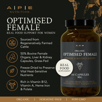 A | P | E APE Nutrition Organic Optimised Female | Hormonal & Reproductive Health Support & Balance for Women | 100% Grass-Fed Desiccated Beef Organs | Ancestral Supplements for Women | 180 Capsules