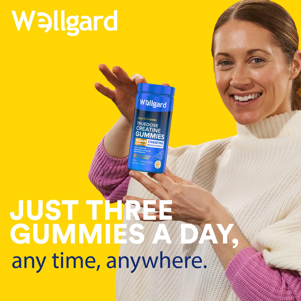 Wellgard Creatine Gummies - Truedose 3000mg Creatine Monohydrate Gummy, Batch Tested & Lab Verified, 90 Gummies 30 Day Supply, Vegan