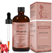 intelligent cosmetics Rosehip Oil & Jojoba Oil 100% Cold Pressed Pure Certified Organic Oil 100ml in Each Bottle, Natural Vitamin E, Vitamin C, for Face, Hair, Nails, Body