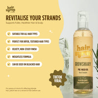Hair Syrup | Rosemary Pre-Wash Hair Oil | Made with Rosemary, Thyme, Cucumber & Avocado | Nourish Your Scalp & Mind with Growsmary | Vegan | 100% Natural | 300ml Pump Bottle Applicator