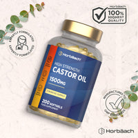 Horbäach Castor Oil Capsules 1500mg | 200 Softgel Capsules | Digestive Health | Rich in Omega 6 & 9 | Pure Castor Oil Supplement | By Horbaach
