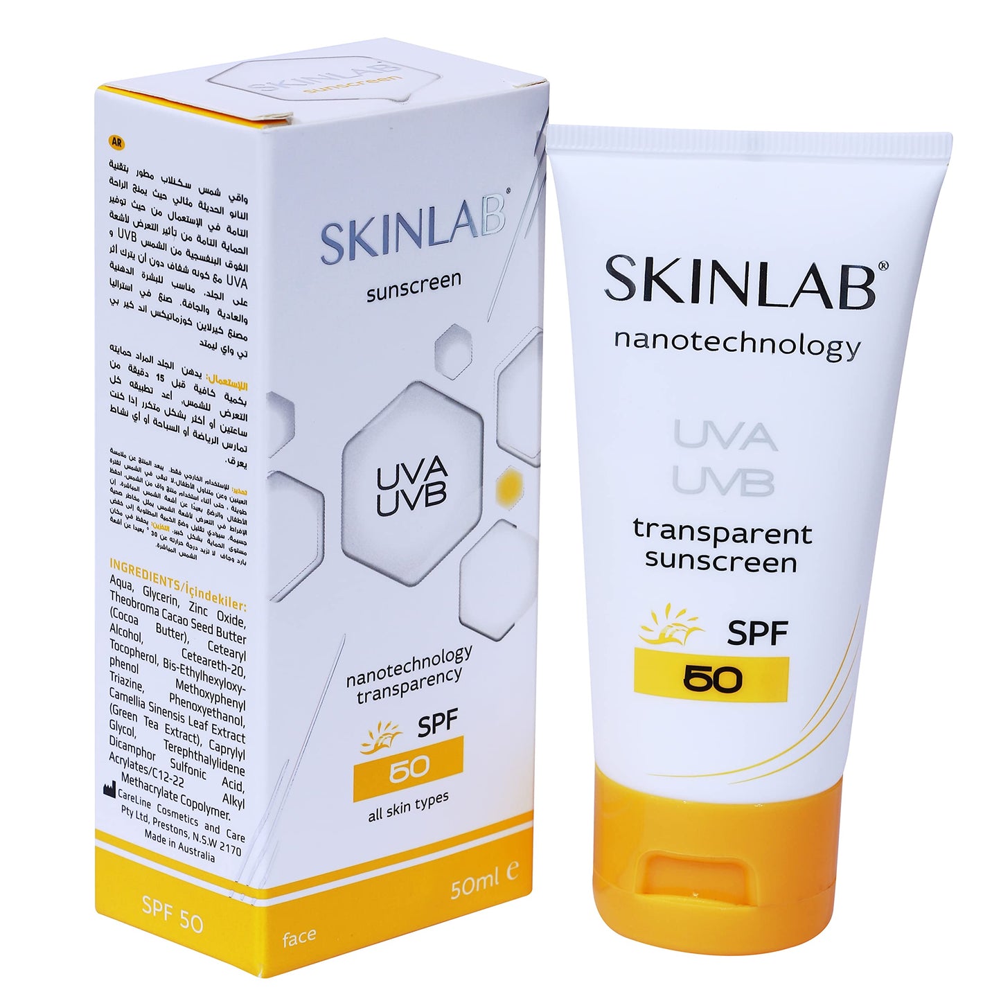SKINLAB- Sunscreen - SPF50 - UVA/UVB - Transparent - Water Resistant - Nanotechnology - Normal + Dry skin