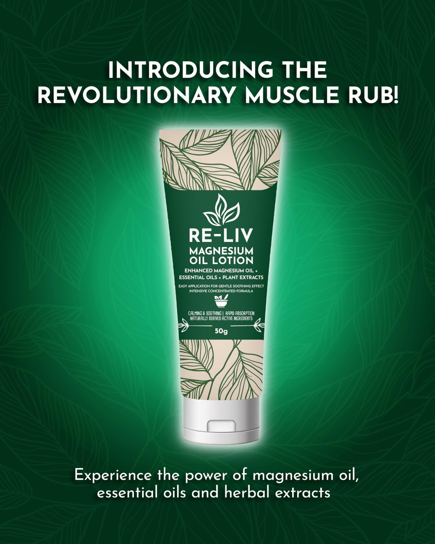 Re-Liv Magnesium Lotion - Deep Absorption, Natural Essential Oils, Non-Sticky Formula, Premium Magnesium Oil, Skin-Friendly - 50g