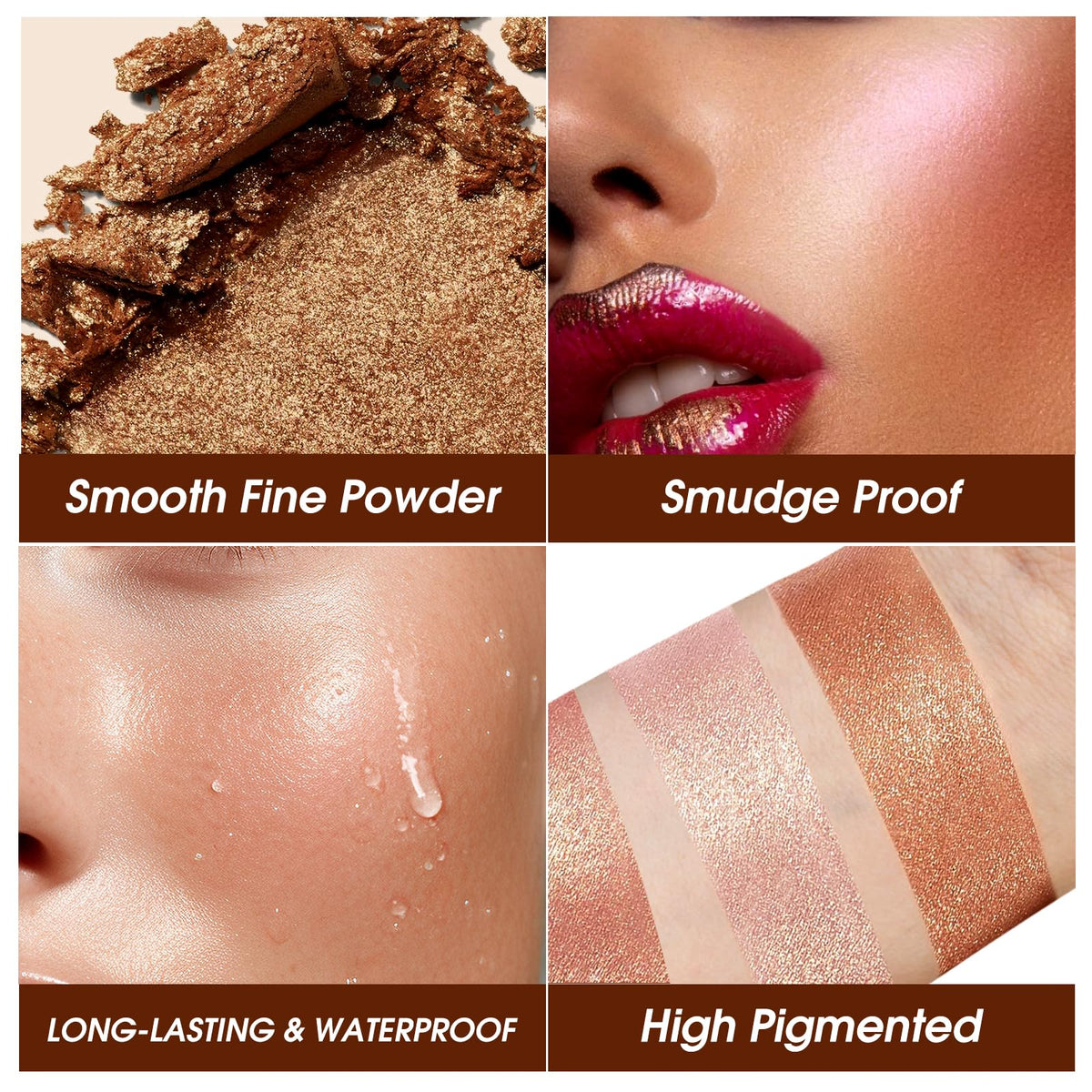 LANGMANNI Highlighter Powder Palette, Makeup Facial Bronzers Illuminator Palette Highlighter Baked Waterproof Long Lasting Brilliant Lighten Skin Color