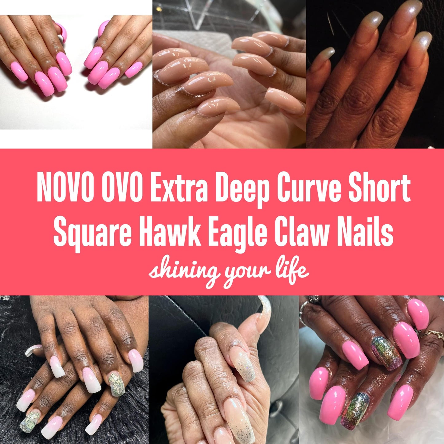 NOVO OVO Halloween 500 pcs Hawk Curved Eagle Claw Natural Extra Super Extreme Deep Curve Half Cover Short Square Tapered False Nail Extension Tips Acrylic Nail 10 Sizes Bag Packaging Art Salon DIY