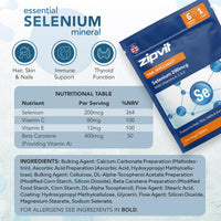 Zipvit Selenium 200mcg with Vitamins A, C, E Pouch. 180 Vegan Tablets. Supports Normal Thyroid, Skin, Hair & Nails, Immune System, and Antioxidant Protection. 6 Month Supply. UK Supplier.