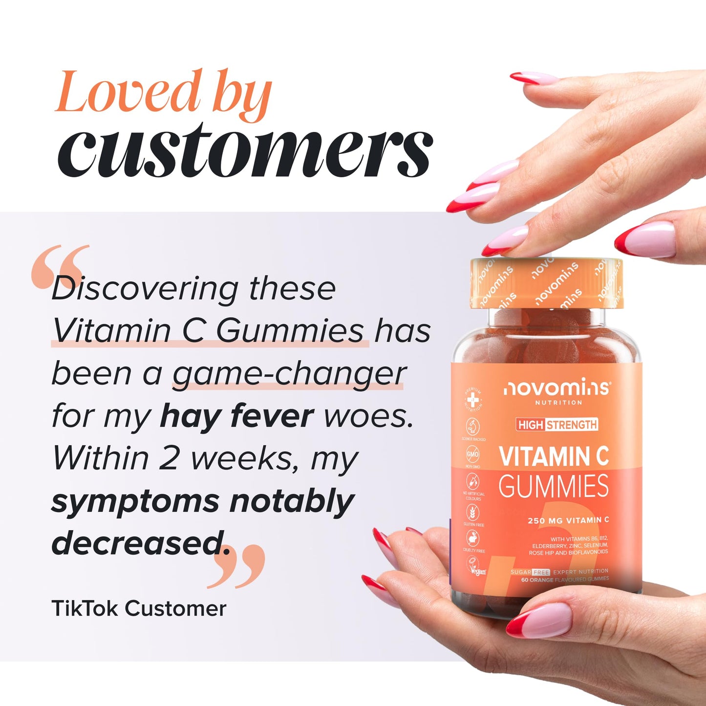 novomins Vitamin C Gummies - 1 Month Supply - 250mg High Strength with Zinc, Bioflavonoids, Rose Hip & Elderberry for Immune System Support - Alternative to Vitamin C Tablets - 60 Gummies - Novomins