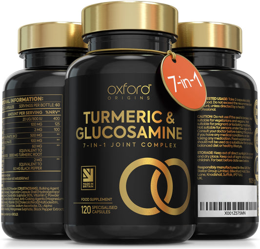 7-in-1 Turmeric and Black Pepper Capsules with Glucosamine and Chondroitin High Strength | Two per Day, 2 Month Supply | Turmeric Capsules High Strength 3000mg, Glucosamine Sulphate & Turmeric Tablets
