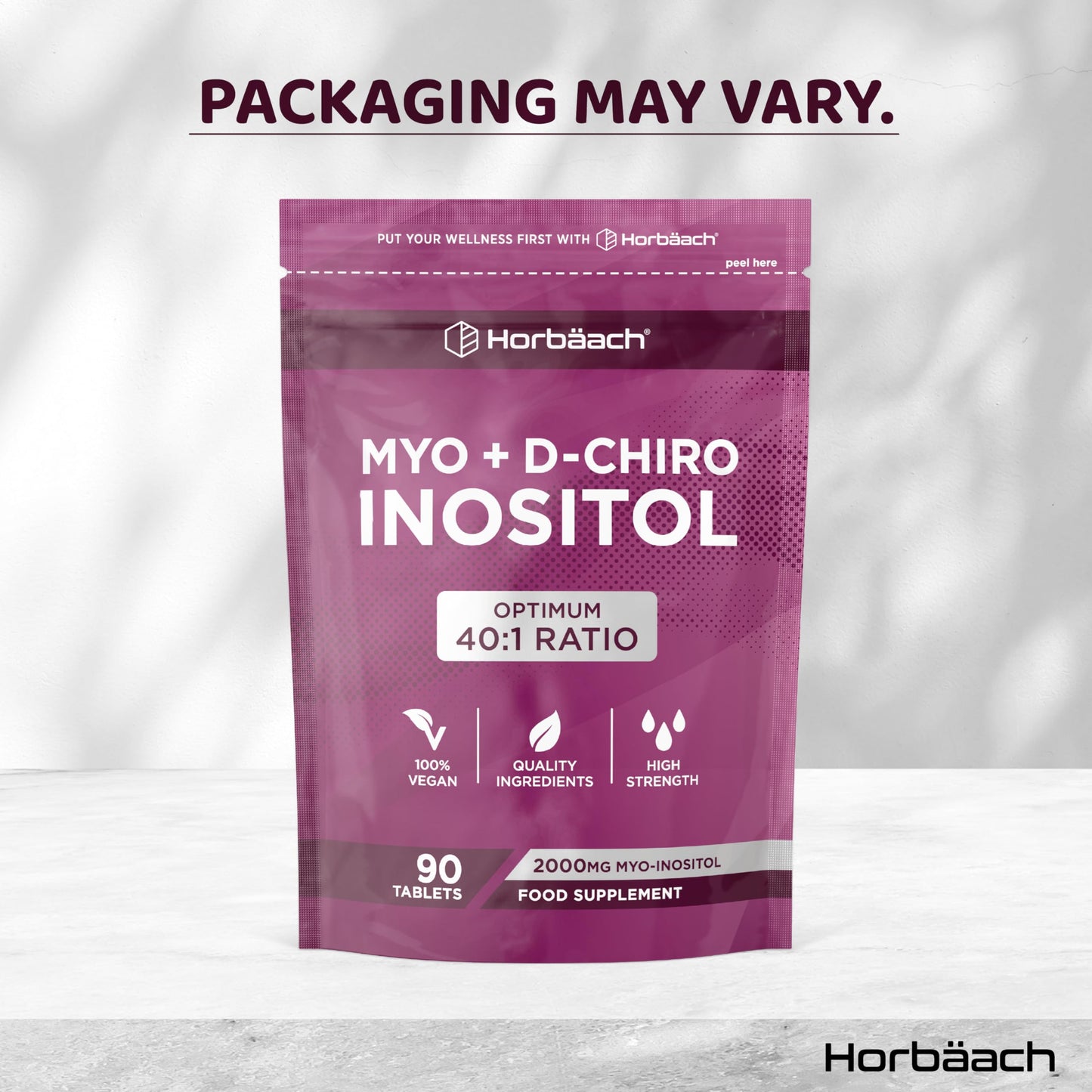 Horbäach Myo Inositol D Chiro Inositol | 90 Vegan Tablets | Powder Alternative | High Strength 2000mg Myo-Inositol | Optimum 40:1 Ratio | Letter-Box Friendly Packaging | by Horbaach