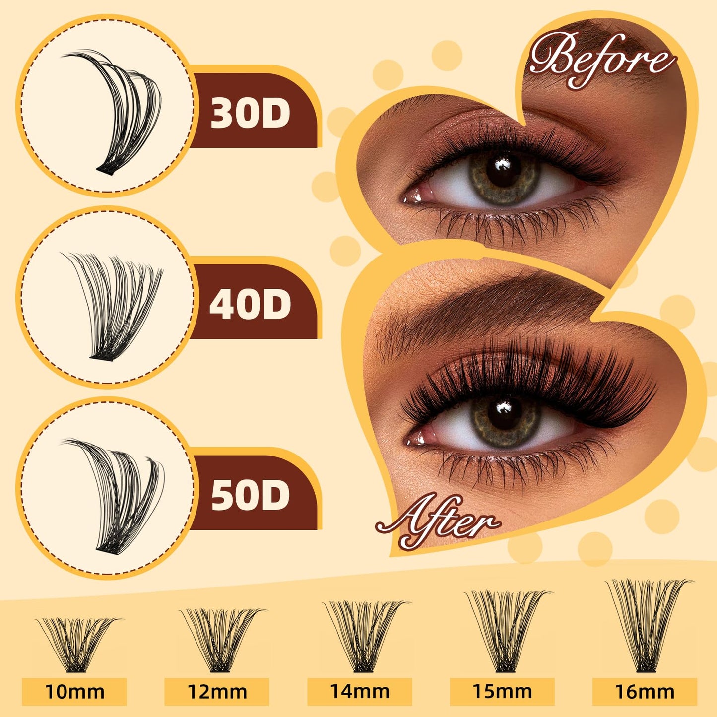 QUEWEL Clusters-Lashes Kit 30+40+50D Lash Clusters Mixed 10-16mm