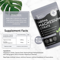 Multivita Magnesium Citrate 1,480mg 120 Vegan Capsules 2 Months Supply - Providing 440mg Elemental Magnesium Per Serving - Magnesium Capsules not Magnesium Tablets - High Strength Magnesium Supplement GMO Free