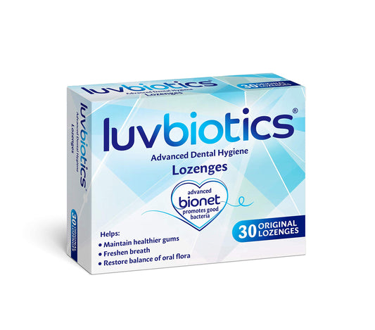 Luvbiotics Sugar-Free Lozenges with Probiotics & Xylitol and Aloe Vera Promotes Good Bacteria for Fresh Breath, Healthy Gums and Cavity Protection. Mint, Pack of 30