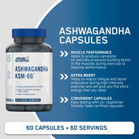 Applied Nutrition Ashwagandha KSM-66 - Premium Ashwagandha Herbal Supplement for Energy, Anxiety, Stress, Made in The UK (60 Capsules)