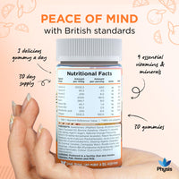 Physis Kids Multivitamin Omega Gummies | Ages 2+ | 30 Orange Flavour Chewable with Vitamins C, D, Omega 3 & More | Kids Vitamins Chewies for Cognition, Energy & Growth | Children's Multivitamins
