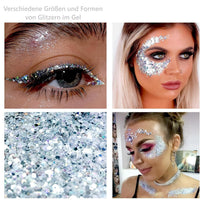 Beliky Girl Body Glitter Gel, 50ml Face Glitters Body Sequins Shimmer Liquid Eyeshadow, Mermaid Sequins Liquid Holographic Glitter Gel, Chunky Glitters for Eye Hair Nail DIY Art(Silver)