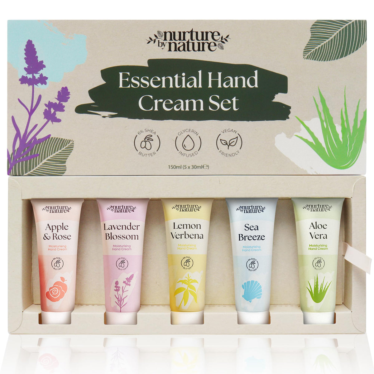Nurture by Nature Botanicals Nurture by Nature Vegan Hand Cream Gift Set - 5 x 30ml, Shea Butter