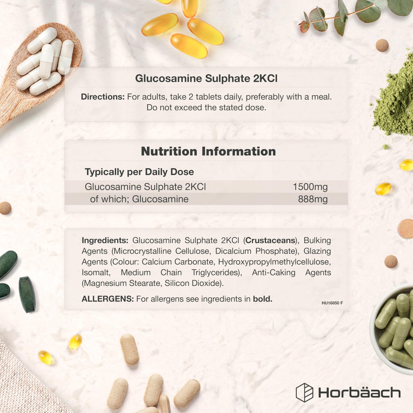 Horbäach Glucosamine Sulphate 1500mg | 360 Tablets | High Strength Glucosamine 2KCl Supplement | by Horbaach