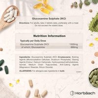 Horbäach Glucosamine Sulphate 1500mg | 360 Tablets | High Strength Glucosamine 2KCl Supplement | by Horbaach