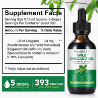 HEXIN 60ml Wild Oregano Oil Drops, with Potent Carvacrol, Mediterranean Wild Oregano Oil, Vegan Herbal Supplement for Immune and Digestive Support, Vegetarian, Non-GMO