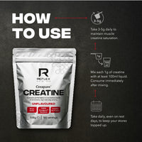 Reflex Nutrition Creapure® Creatine Monohydrate Powder Unflavoured - 100% Creatine for Strength, Muscle Gains & Recovery - No Fillers or Additives - 500g (Vegan Creatine 5g per Serving, 100 Servings)