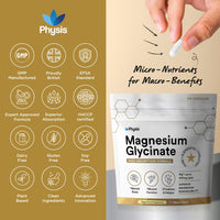 Physis Magnesium Glycinate 400mg | High Strength Elemental for Sleep, Mind & Muscle | Vegan Chelated Magnesium Bisglycinate | Bioavailable | Non-Laxative Natural Mineral | 120 x Magnesium Capsules