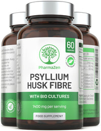 PharmaZen Psyllium Husk Capsules with Probiotics - Fibre Supplement Complex 1400mg - 60 Capsules - 6 Billion Probiotics 5 Strains
