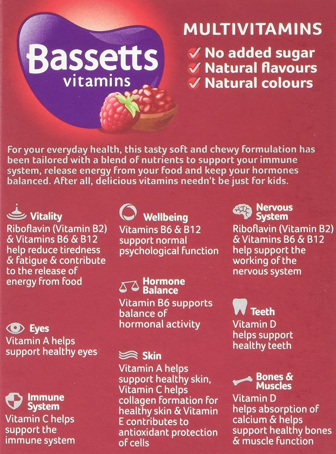 Bassetts Vitamins Bassetts Adults Raspberry and Pomegranate Flavour Soft and Chewy Multivitamins - Pack of 5, Total 150 Pastilles