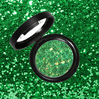 RUICHING Glitter Green Eyeshadow, Shimmer Single Eyeshadow, Bright Sparkly Eye Glitter Eye Make-Up, High Pigmented Long Lasting Colourful Metallic Smokey Christmas Eyeshadow Makeup for Women