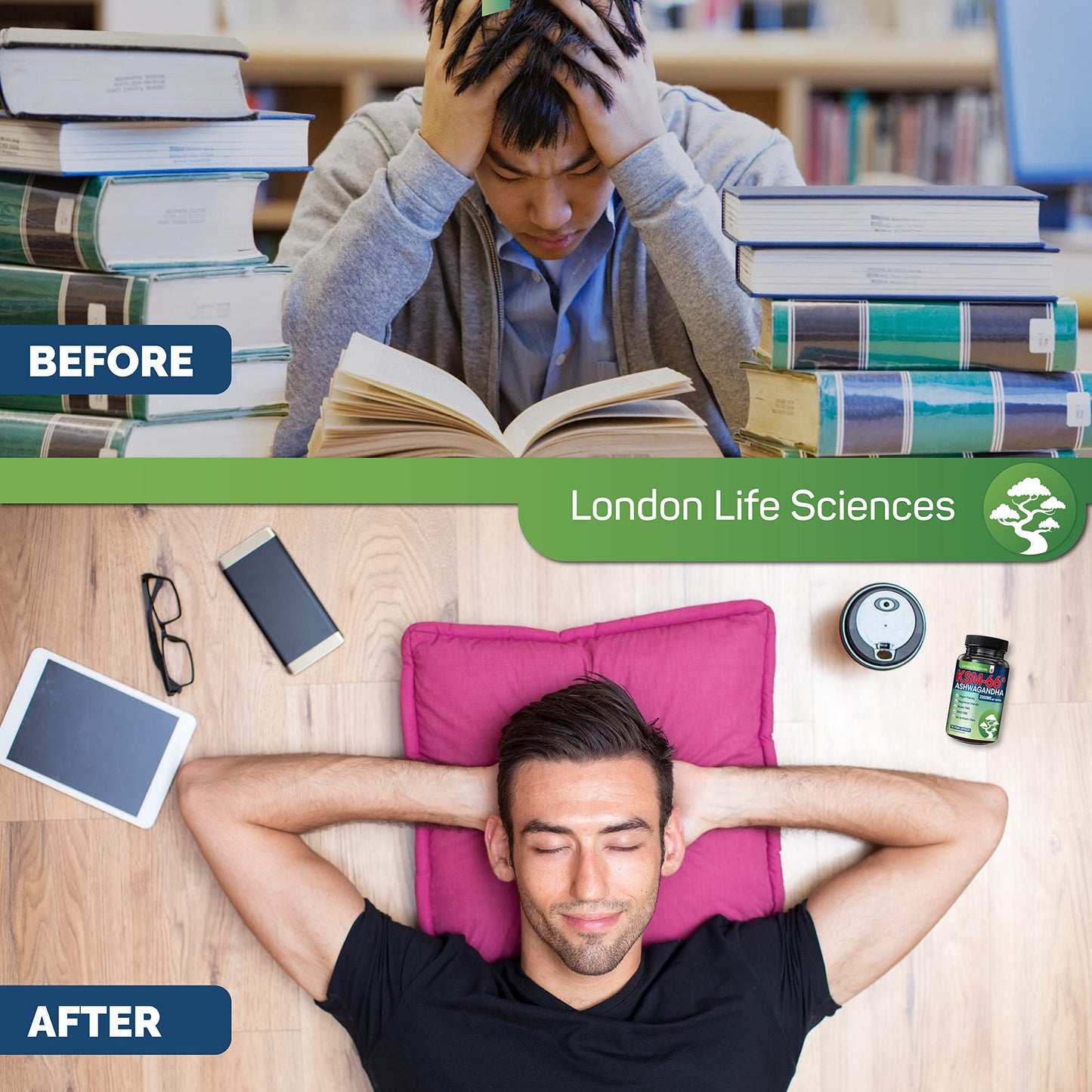 LONDON LIFE SCIENCES London Life Sciences® Organic Vegan Ashwagandha KSM-66® 90 Capsules - (Highest Concentration) 2000mg Servings & 5% Withanolides - Best Bioavailability Enhanced KSM 66 + Withania Somnifera (Made in UK)