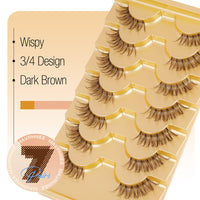 Half Lashes Brown Lash Strips Clear Band Eyelashes Natural Fake Eyelash Wispy False Lash Pack 8 Pair CC Curl Dark Brown Half Eyelashes 3/4 Corner Falsies
