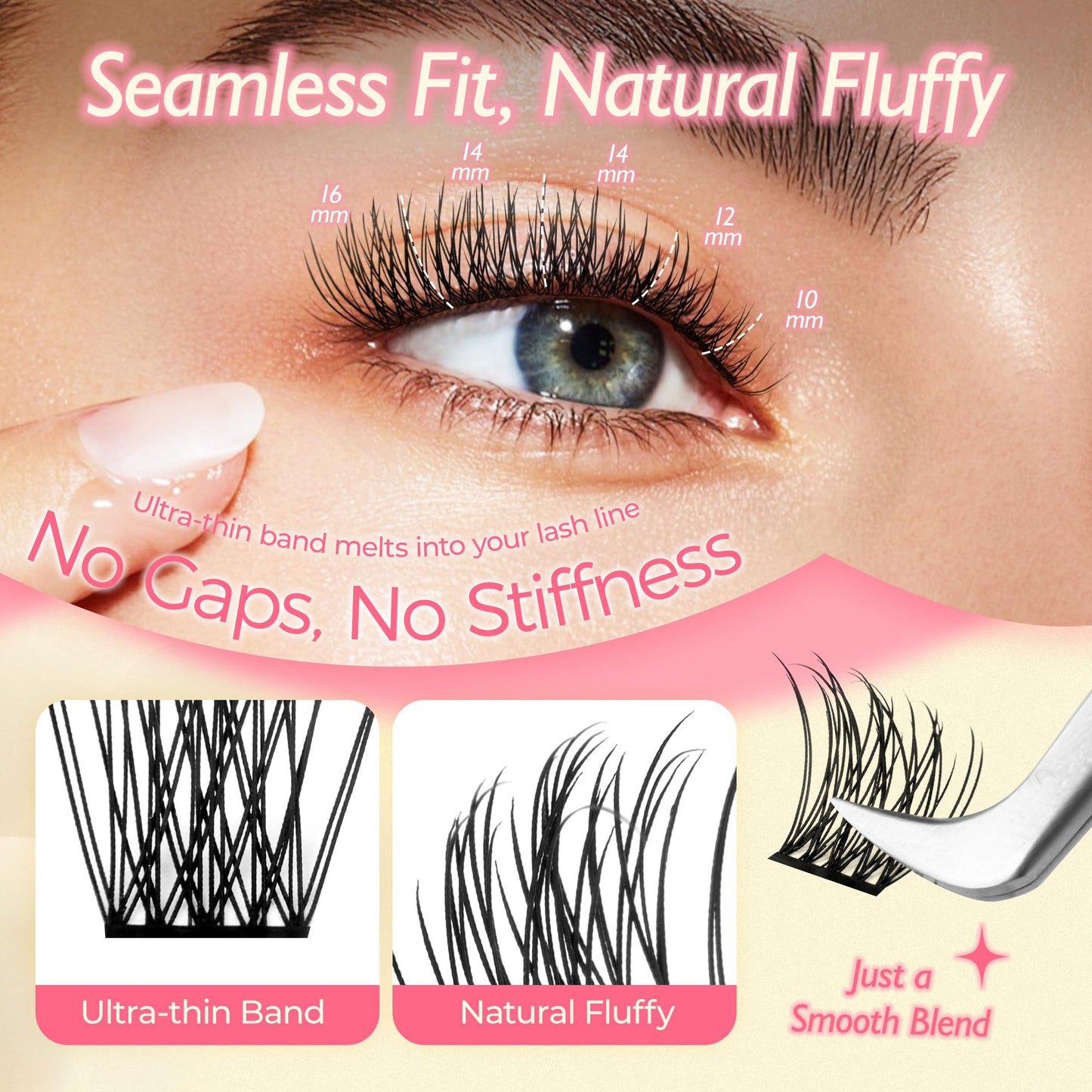 LASHVIEW Lash Clusters DIY Cluster Eyelash Extensions Mega Volume Reusable Individual Lashes Volume Look Super Thin Band & Soft(CE107)