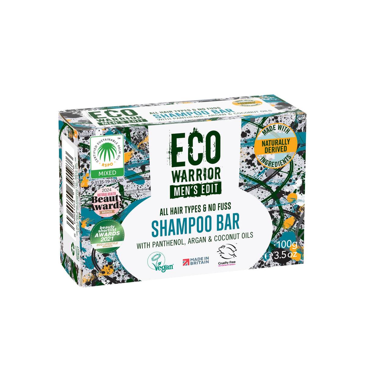 Little Soap Company Eco Warrior Men's Moisturising Shampoo Bar, Argan & Coconut, Vegan, 100g