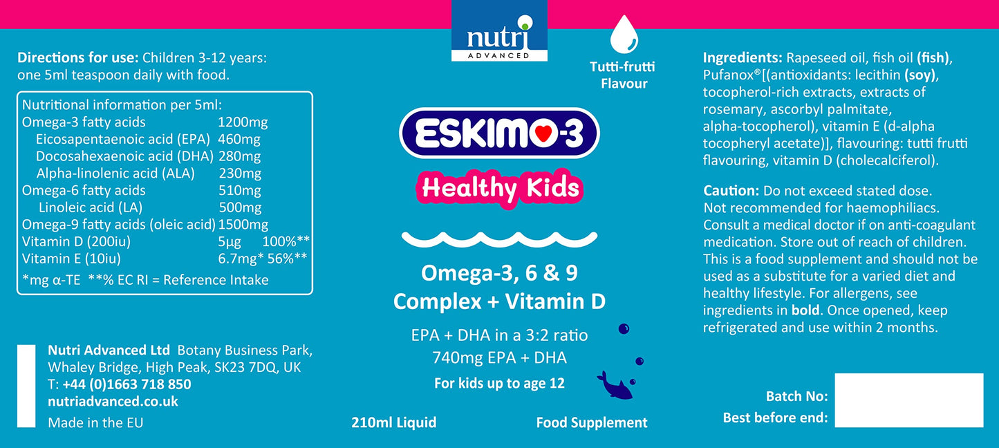 Eskimo-3 Healthy Kids Fish Oil - Nutri Advanced - Tutti Frutti 210ml