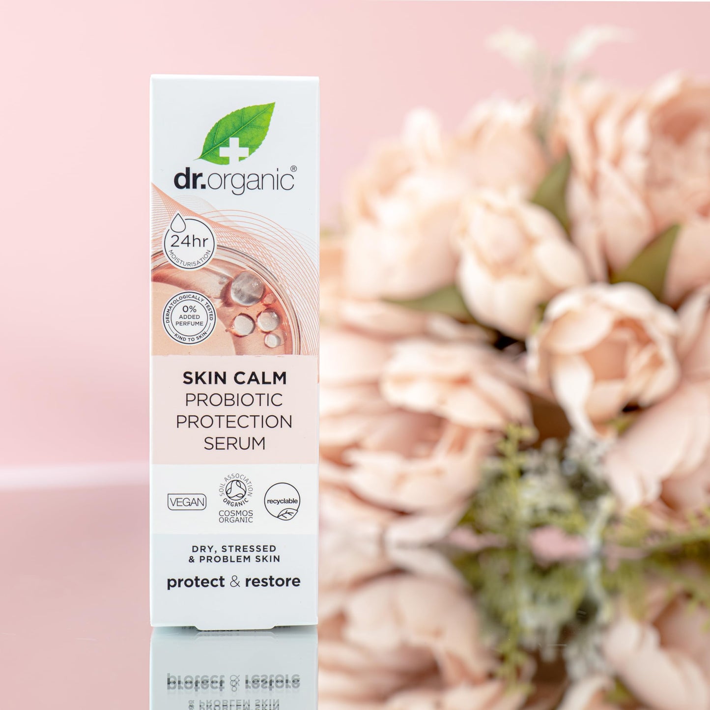 Dr Organic Skin Calm Probiotic Protection Serum, For Redness, Dry, Sensitive & Irritable Skin, 24hr Moisture, Dermatologically Tested, Vegan, Cruelty Free, Paraben & SLS Free, Certified Organic,30ml