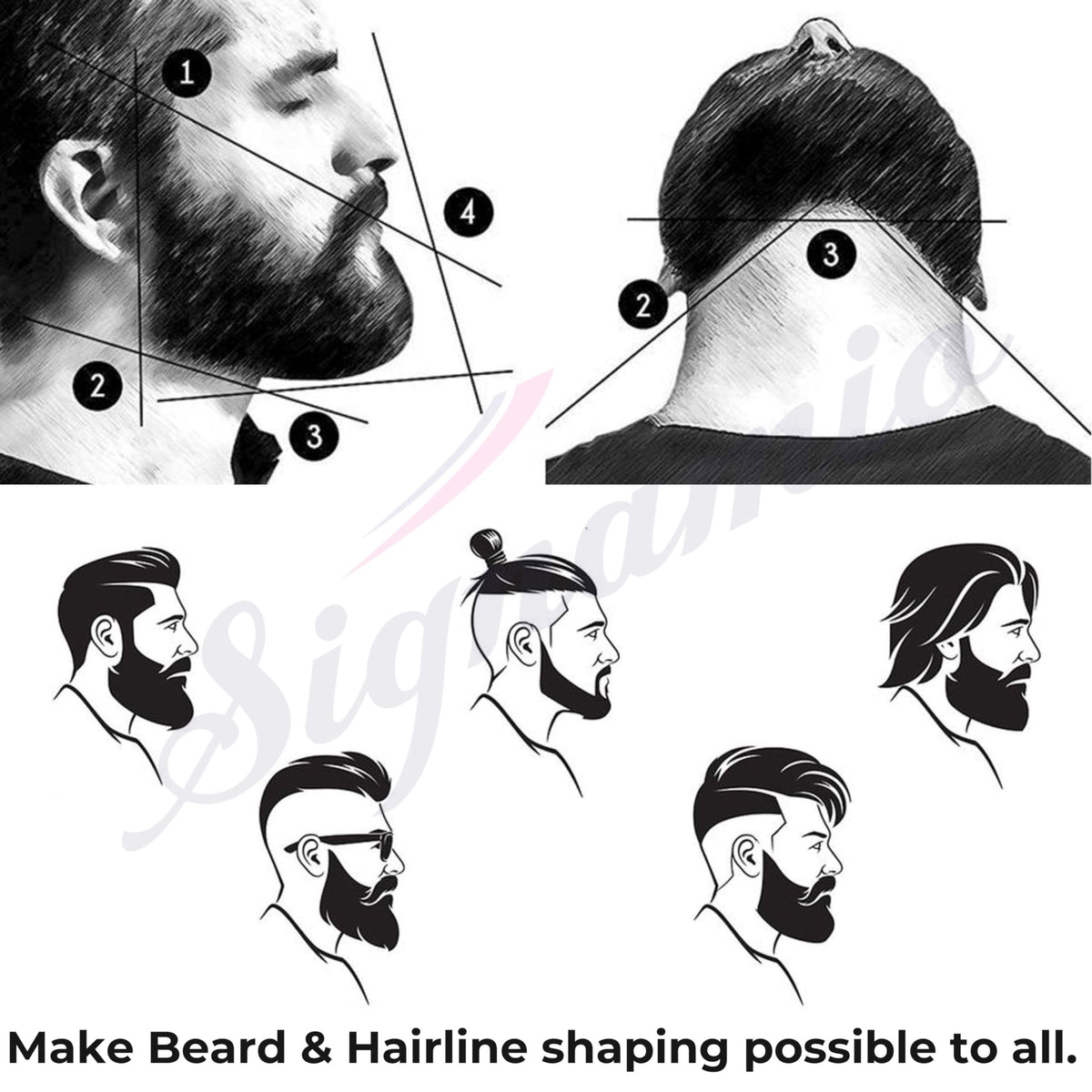 SIGNAMIO All in 1 Multi Purpose Transparent Beard Shaper tool Kit for Men | Beard Shaping Stencil Comb for men styling shave for neck line guide - Grooming kit