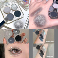 LYNTYAOU Black Gray Silver Smoky Eyeshadow Palettes Set, Goth Eye Shadow Shimmer Mate Palette, Cool Make-Up Palettes for Women Glitter Make up Set, Festival Eyeshadows 4 Colour Pigmented with Brush