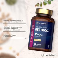 Horbäach Beetroot Tablets 3000mg | High Strength Beetroot Supplement | 180 Vegan Tablets (3 Months Supply) | Nitric Oxide | by Horbaach