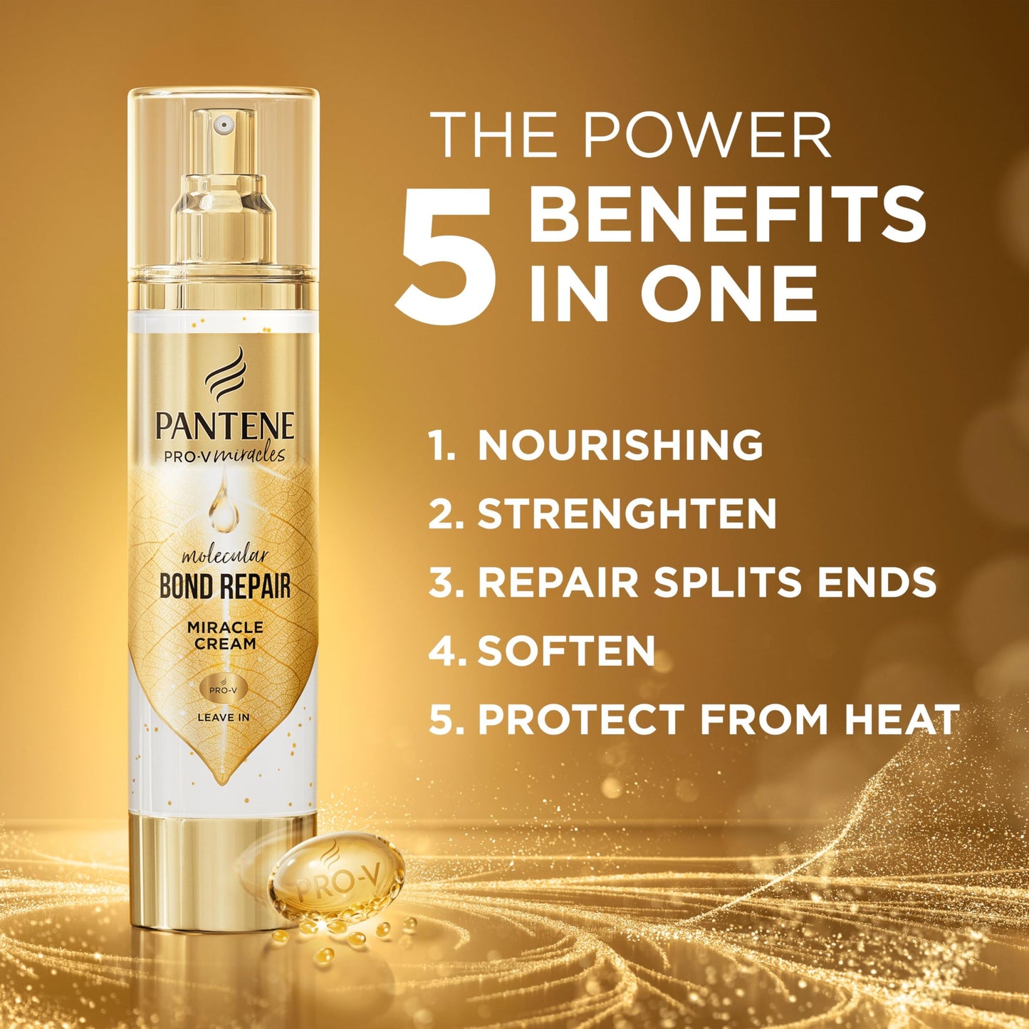 Pantene Molecular Bond Repair Leave In Cream 90ml, Hair Treatment With Pro-V Concentrated Formula For All Types Of Damaged Hair, Nourishes, Strenghtens And Soften Hair, Repairs Split Ends