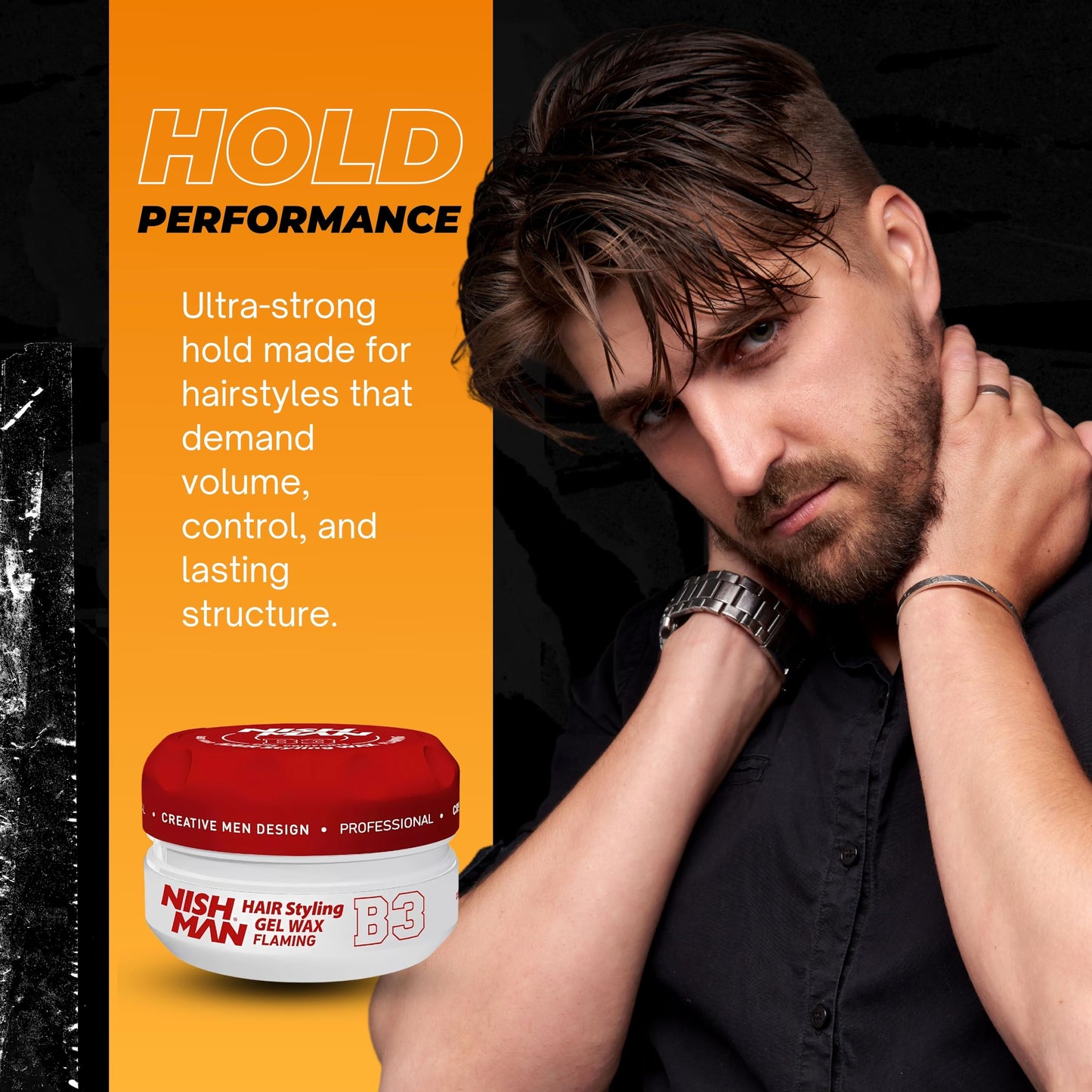 nishman NISHMAN Aqua Gel Wax for Men B3 - Flaming 150g - Mango Scent - Natural Shine Look - Ultra High Strong Hold - Long-Lasting Control and Definition