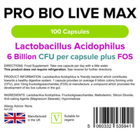 Lindens - Pro Bio Live Max 6 Billion CFU Capsules - 100 Pack - UK Made - Contributes to a Healthy Gut and Supports Digestion - Probiotic Vegetarian Capsules - Letterbox Friendly, Vegan