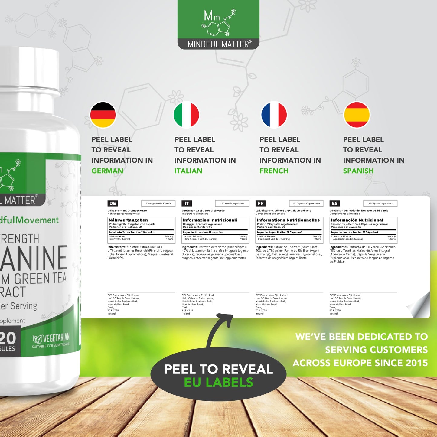 Mindful Matter MM L Theanine | 120 L-Theanine Capsules from Green Tea - High Strength 1000mg Green Tea Extract Providing 400mg L'theanine per Serving | L Theanine Supplement | Non-GMO Gluten Free | Made in UK