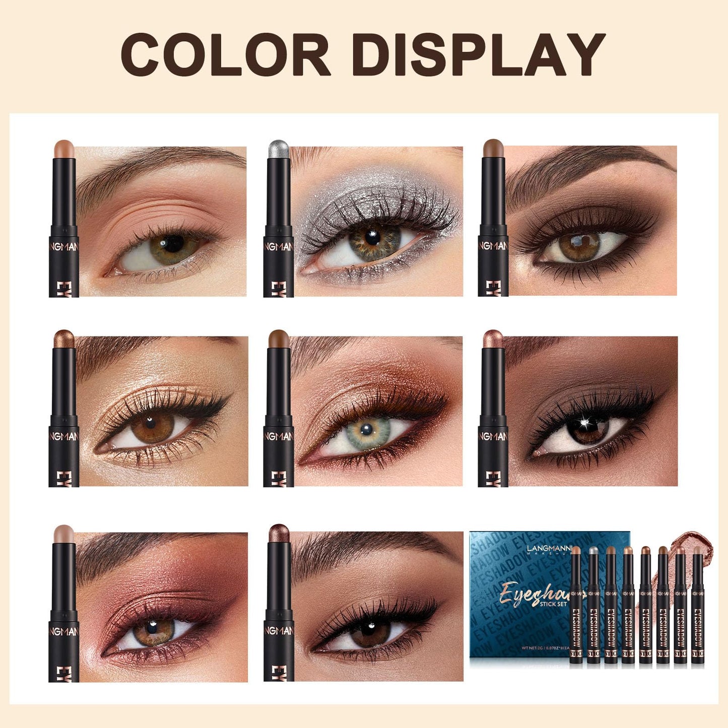 LINXINS Eyeshadow Stick 8PCS Eye Shadow Stick, Colourpop Eyeshadow Pencil, Cream Eyeshadow Stick, Matte Shimmer Eye Shadow Pencil Crayon, Waterproof Long-lasting Eye Shadow Sticks Set