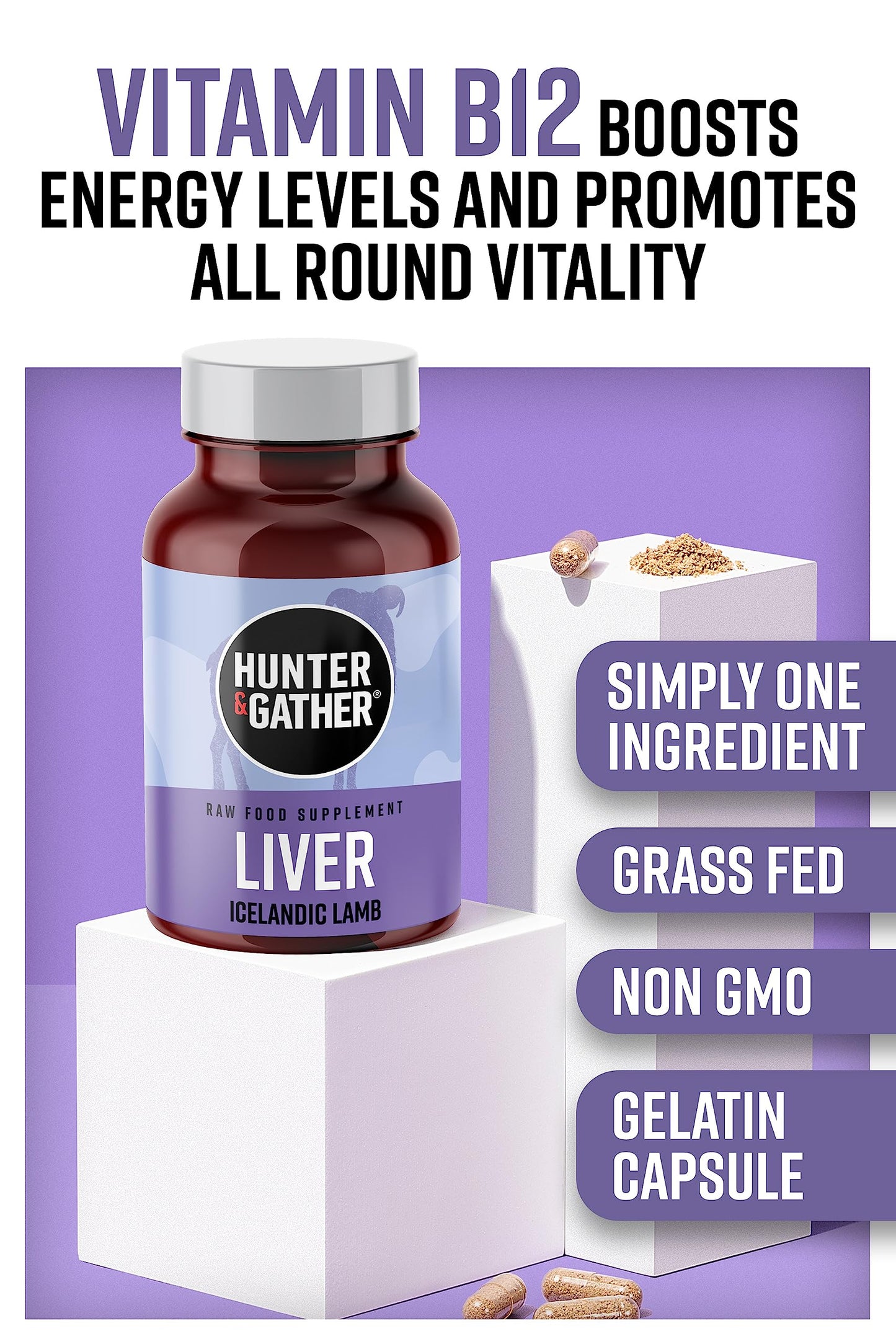 Hunter & Gather Nose to Tail - 180 Liver Capsules | Wild, Grass Fed Icelandic Lamb Ancestral Inspired Supplements| Raw Freeze-Dried Lamb | No GMO Feeds, Antibiotics Or Hormones