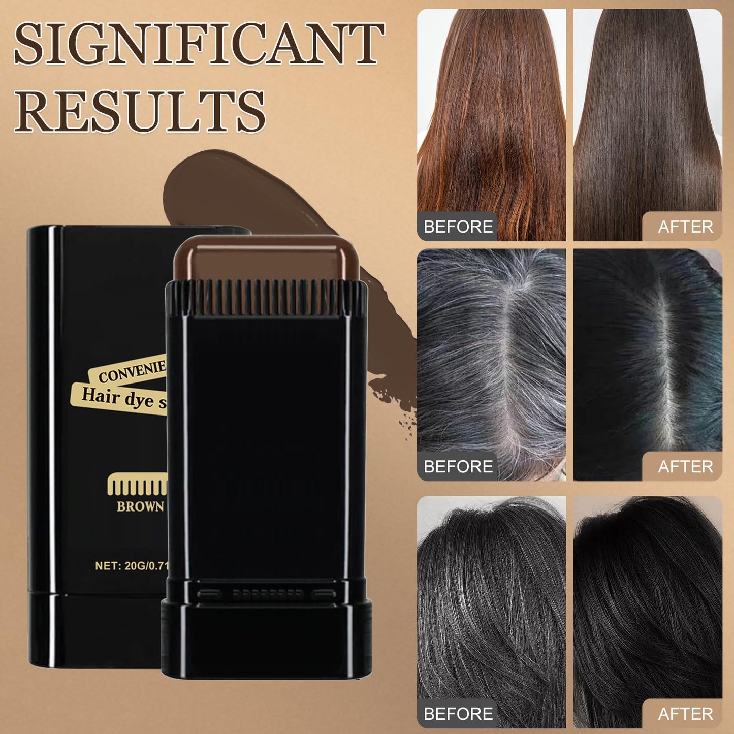 JOVIAL Hair Dye Comb, 2-in-1 Instant Hair Colour Stick with Built-In Comb, Waterproof & Sweat-proof, Portable Grey Hair Cover Up, Root Touch Up Dye Hair Concealer for Women & Men (Dark Brwon)