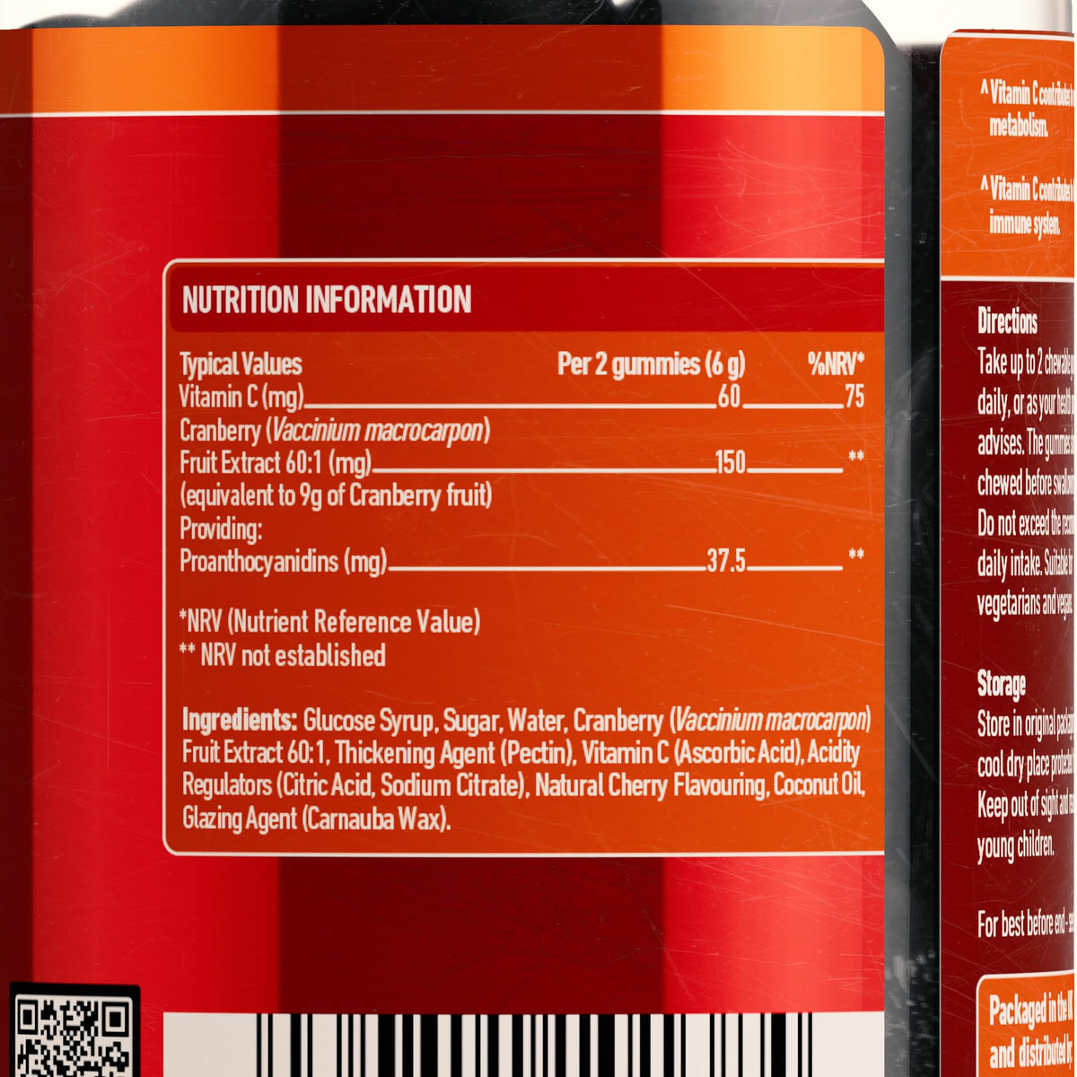 Nutrigums Cranberry Gummies 9000mg High Strength Extract | 25% Proanthocyanidins (PACs) | 60 Vegan Cherry Gummies | with Vitamin C 80mg | Antioxidant & Immune Support Supplement | by NUTRIGUMS®